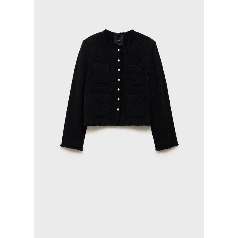 Chaqueta de tweed con botones de pedrería - Negro