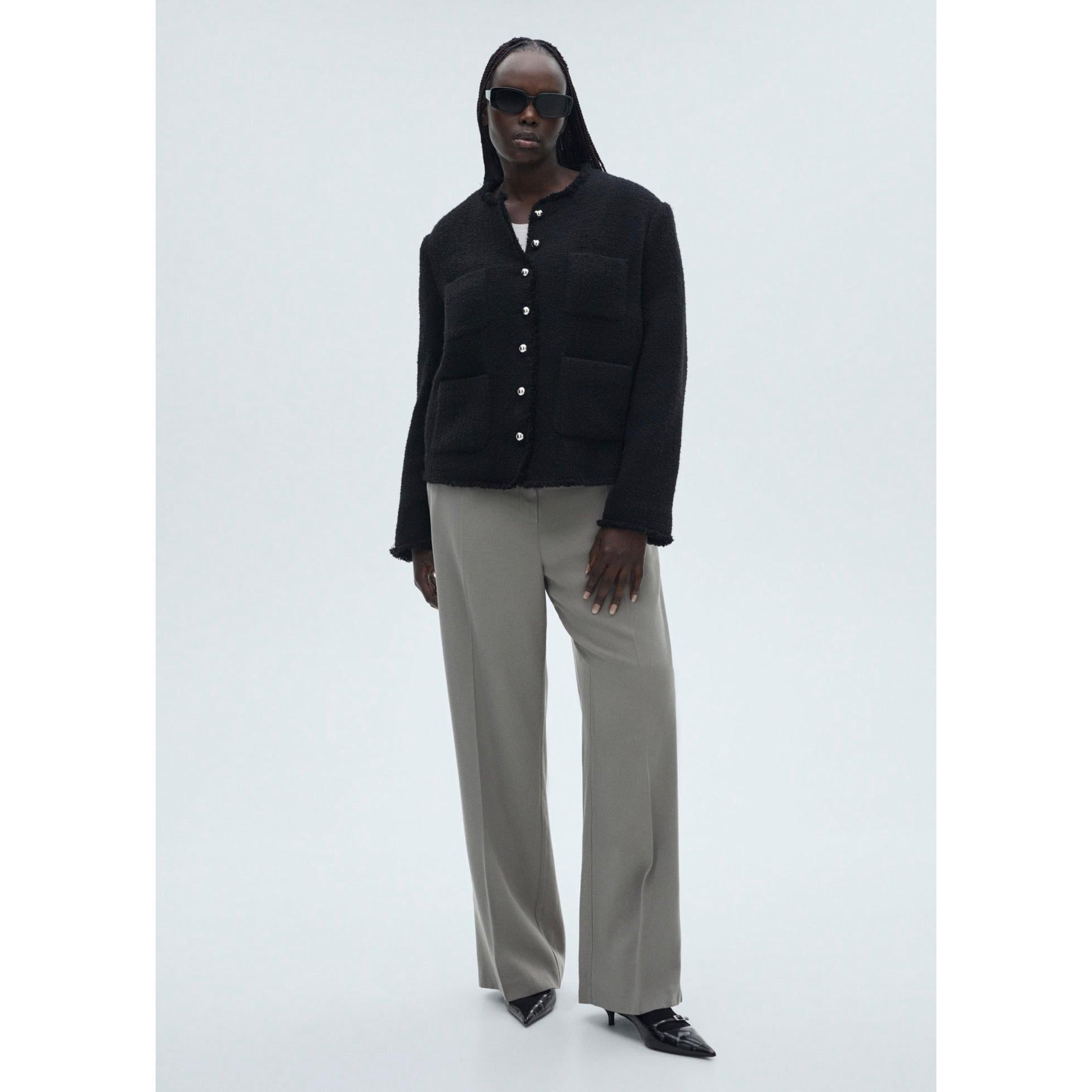Veste Tweed Boutons Bijoux - Black