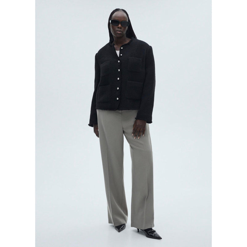 Chaqueta de tweed con botones de pedrería - Negro