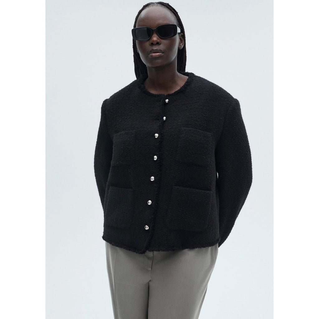 Veste Tweed Boutons Bijoux - Black