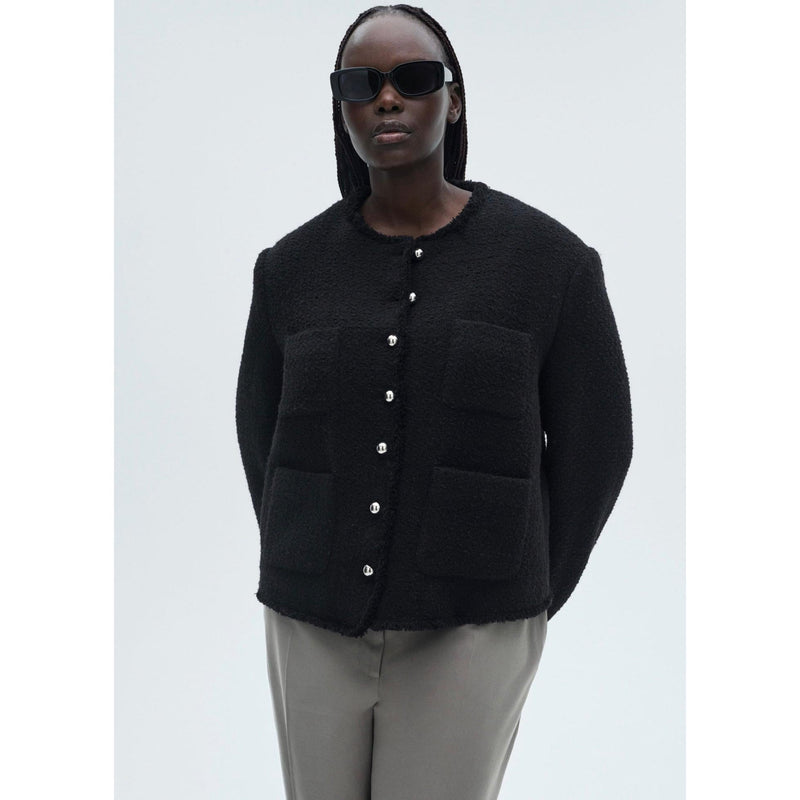 Chaqueta de tweed con botones de pedrería - Negro