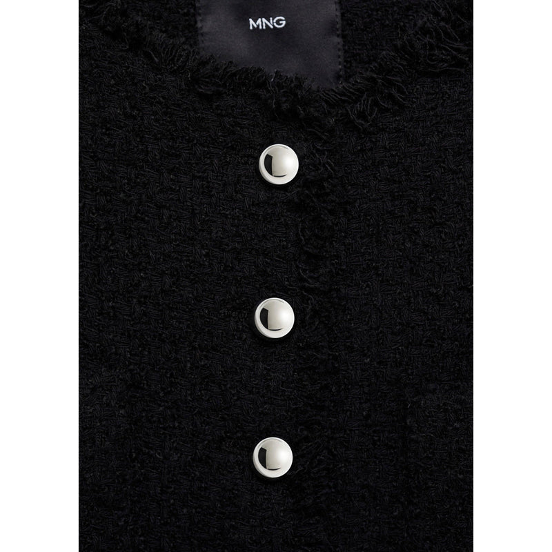 Chaqueta de tweed con botones de pedrería - Negro