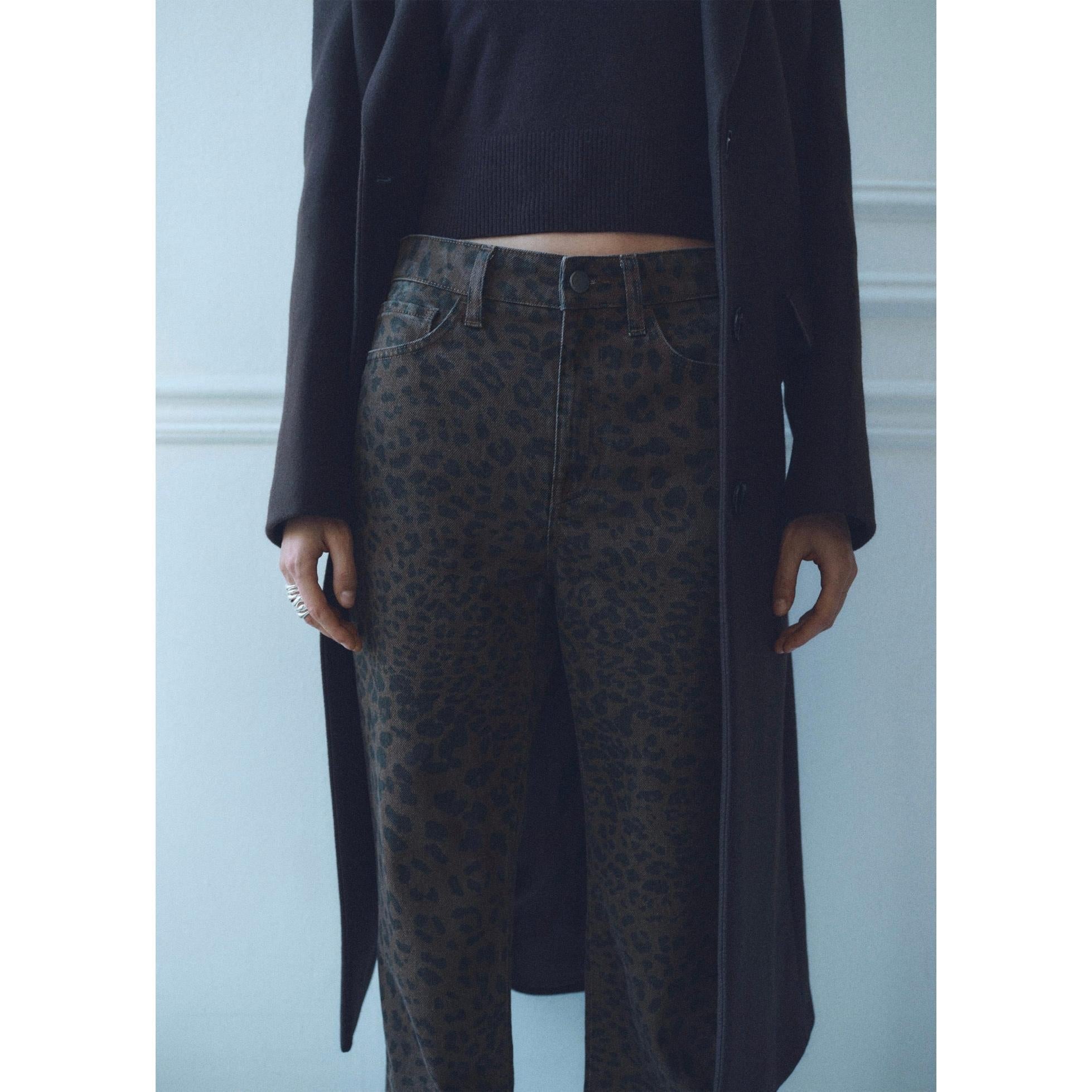 Leopard Straight-Leg Jean - Chocolate