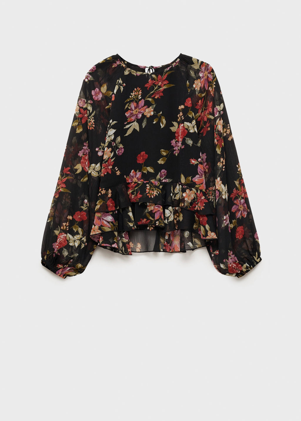 Blusa Estampada de Flores con Volantes - Black
