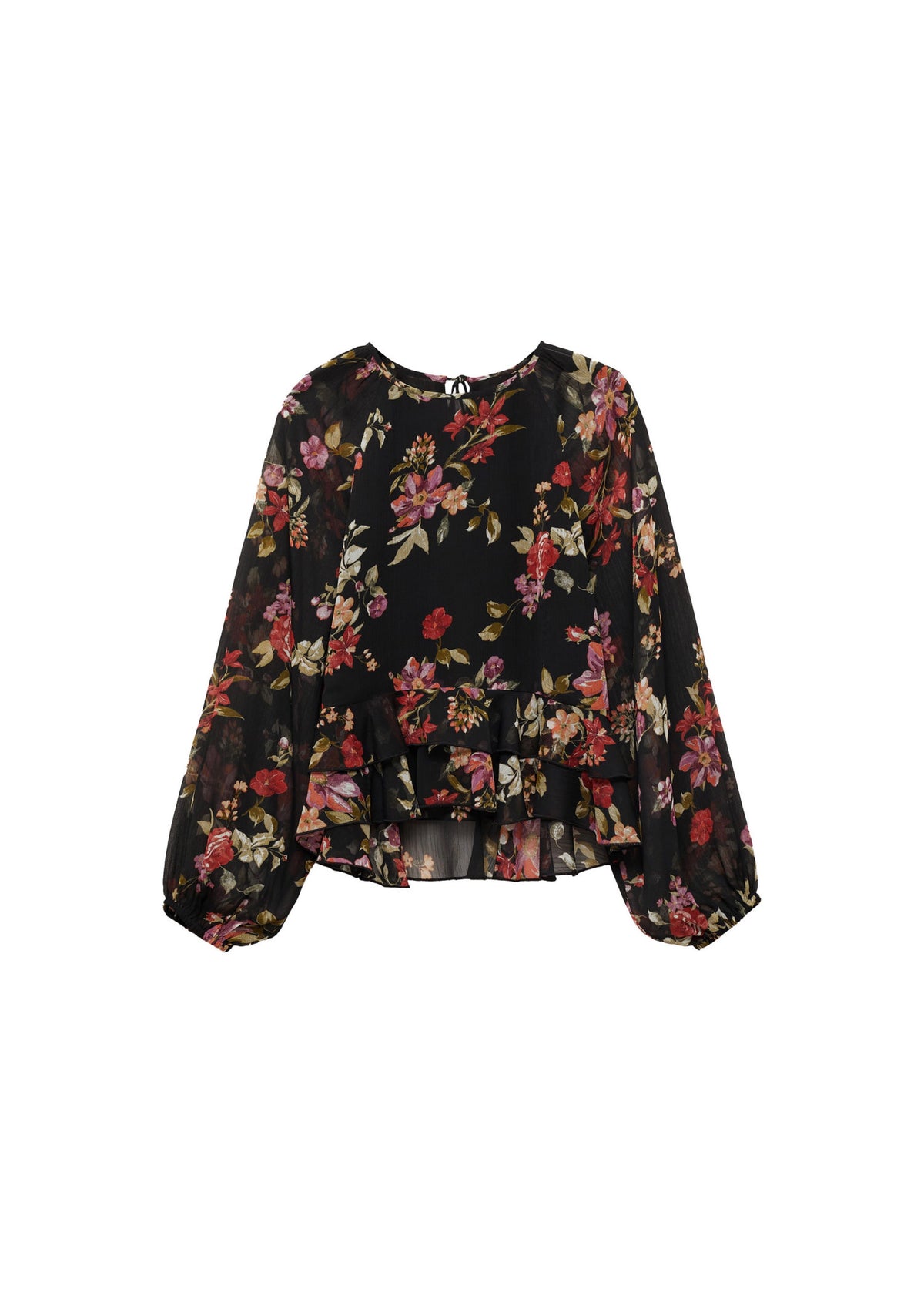 Blusa Estampada de Flores con Volantes - Black