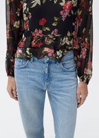 Blusa Estampada de Flores con Volantes - Black