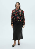 Blusa Estampada de Flores con Volantes - Black