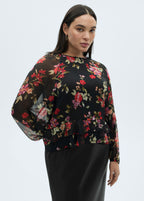 Blusa Estampada de Flores con Volantes - Black