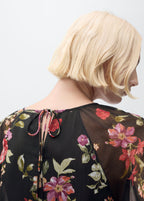 Blusa Estampada de Flores con Volantes - Black