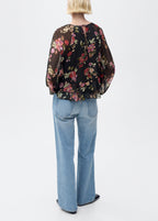 Blusa Estampada de Flores con Volantes - Black