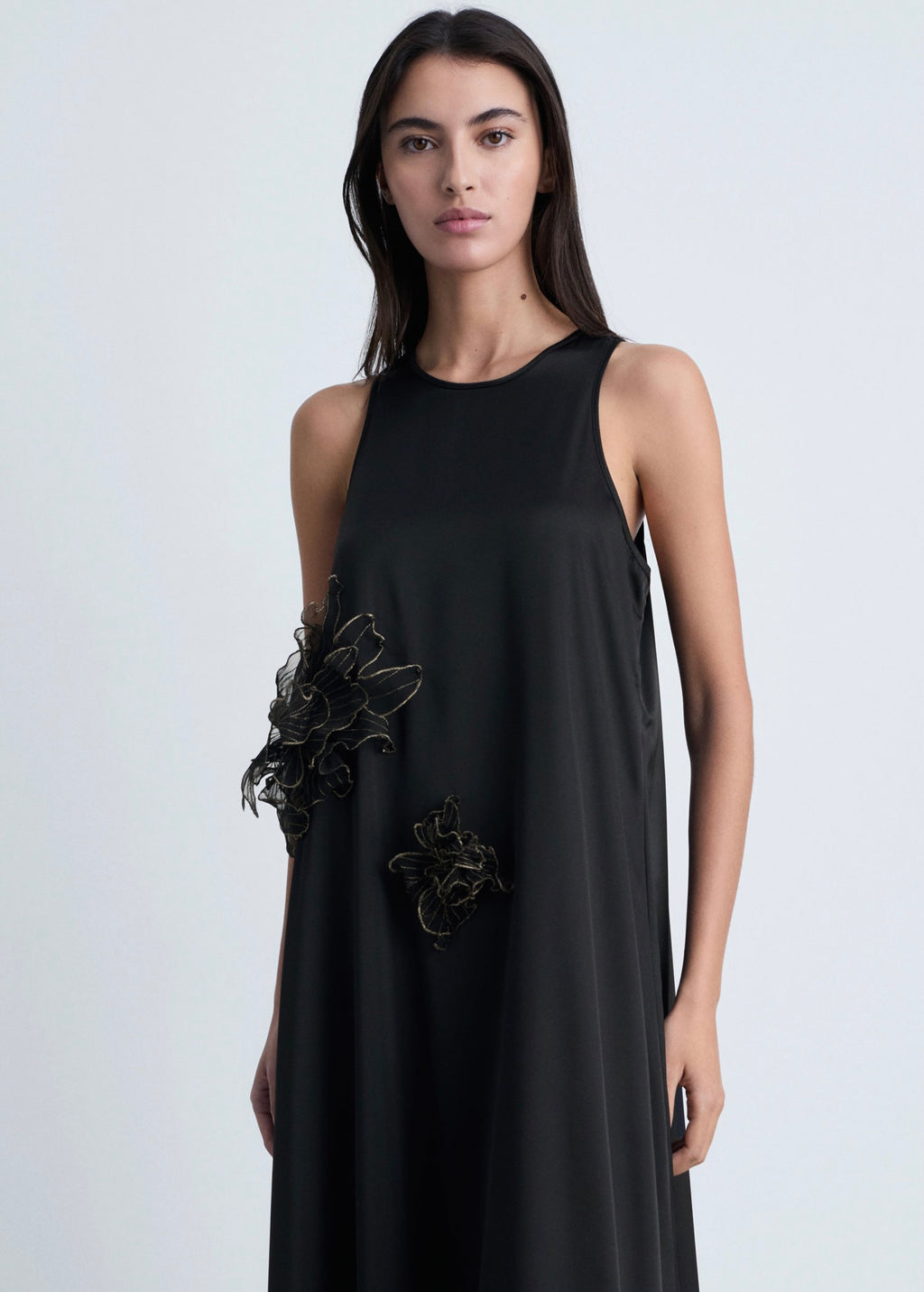 Robe Satinée Maxi-Fleur