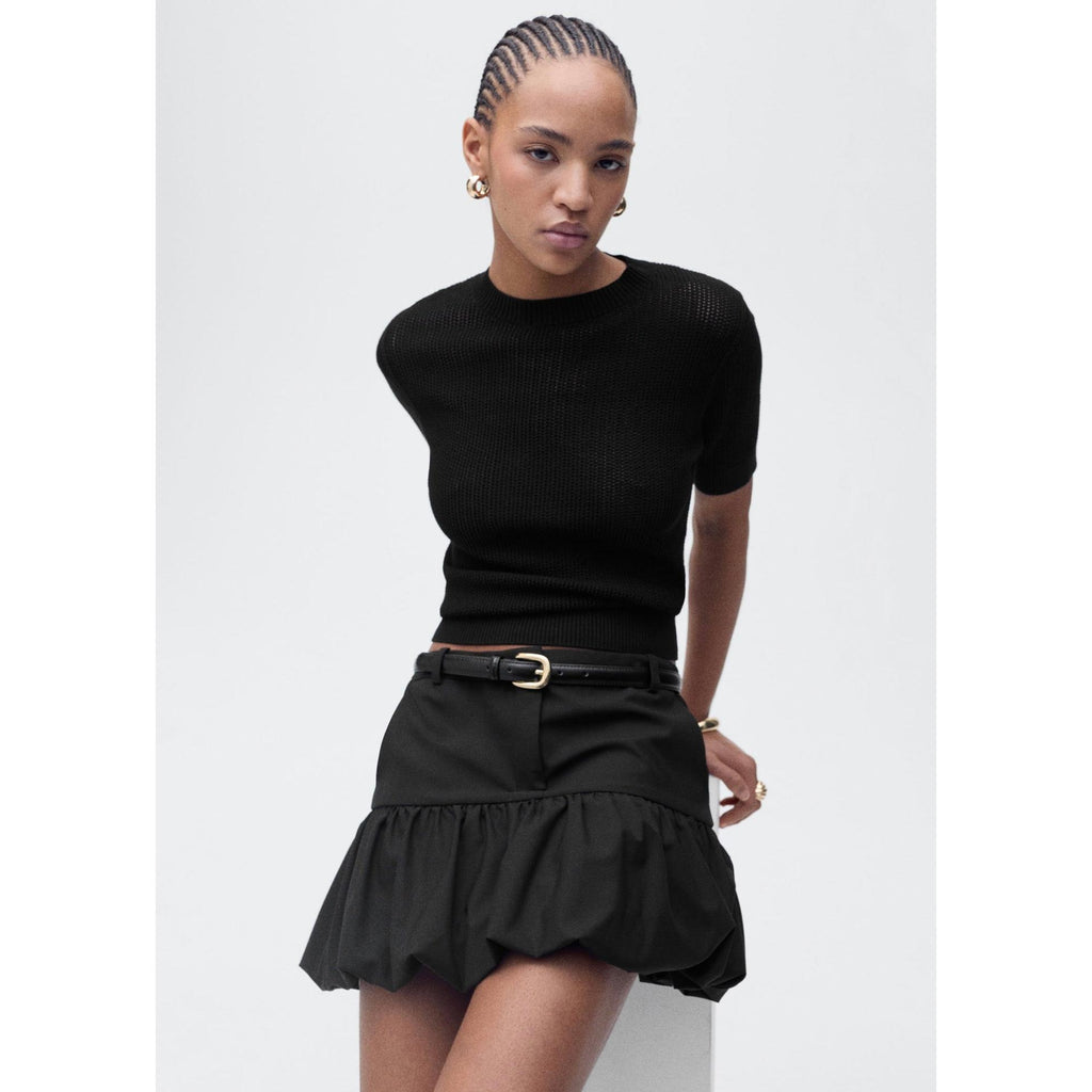 Jersey de Punto Calado de Manga Corta - Black