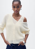 V-Neck Knit Pullover - Ecru