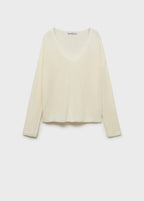 V-Neck Knit Pullover - Ecru