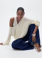 V-Neck Knit Pullover - Ecru