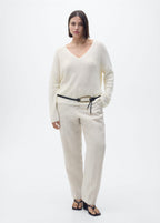V-Neck Knit Pullover - Ecru