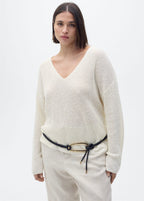 V-Neck Knit Pullover - Ecru