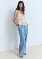 Pantalón Wideleg De Lyocell Con Pinzas - Light Blue