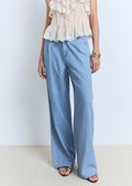 Pantalón Wideleg De Lyocell Con Pinzas - Light Blue