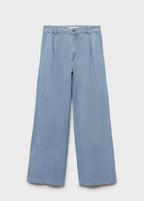 Pantalón Wideleg De Lyocell Con Pinzas - Light Blue
