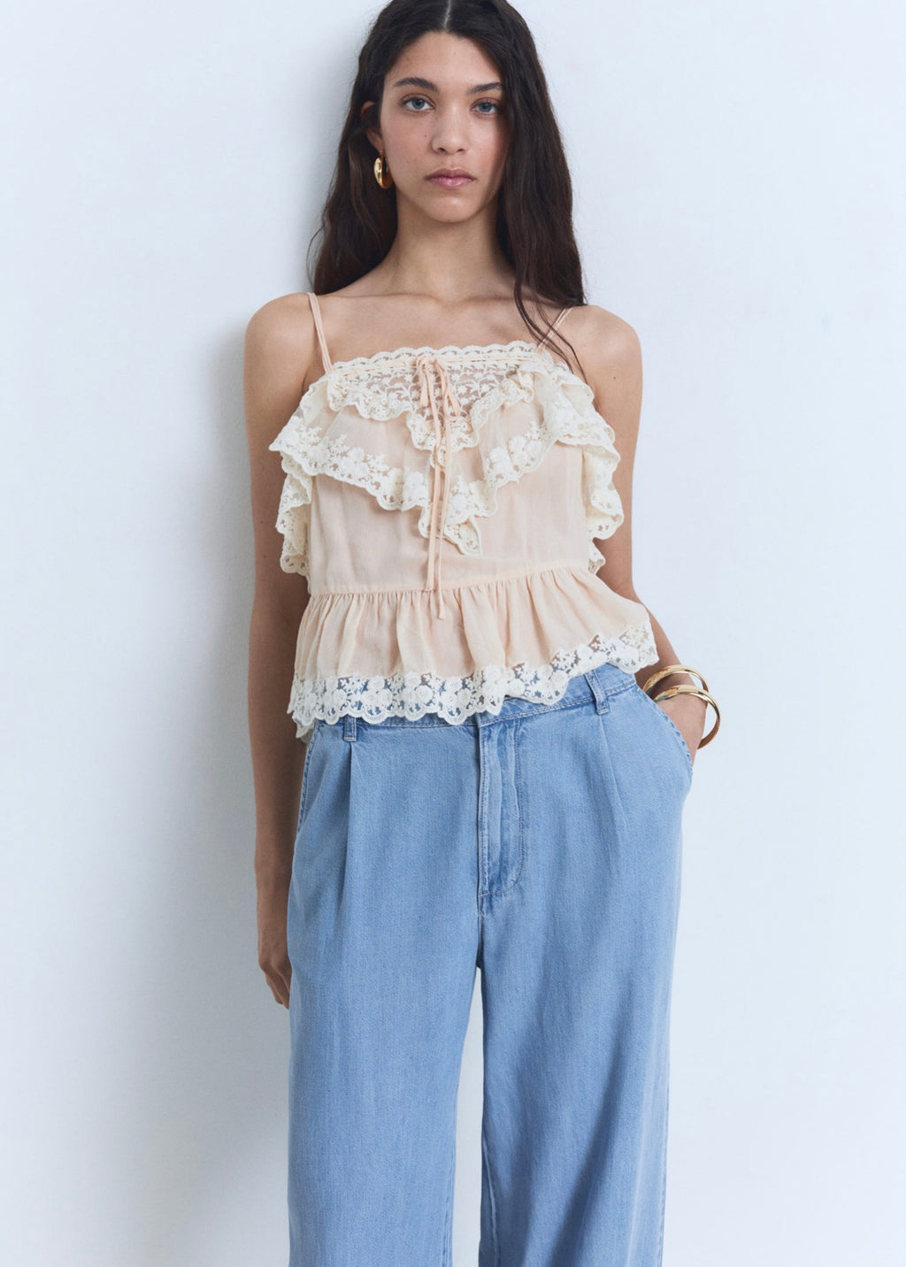 Pantalón Wideleg De Lyocell Con Pinzas - Light Blue