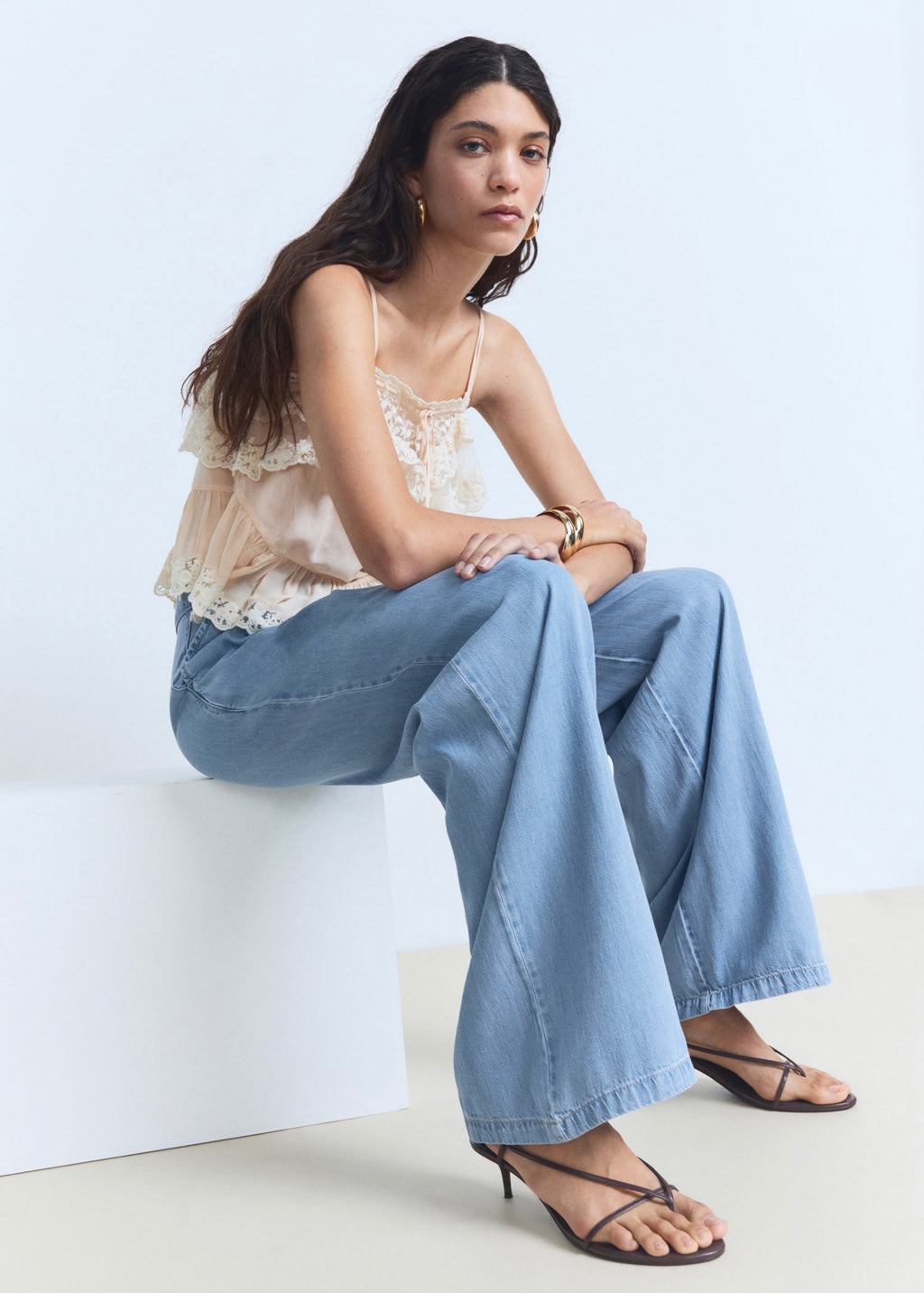 Pantalón Wideleg De Lyocell Con Pinzas - Light Blue