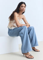 Pantalón Wideleg De Lyocell Con Pinzas - Light Blue