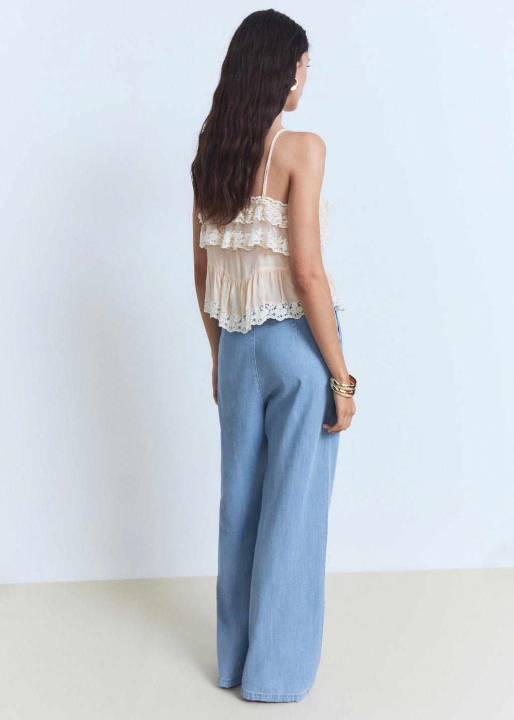 Pantalón Wideleg De Lyocell Con Pinzas - Light Blue