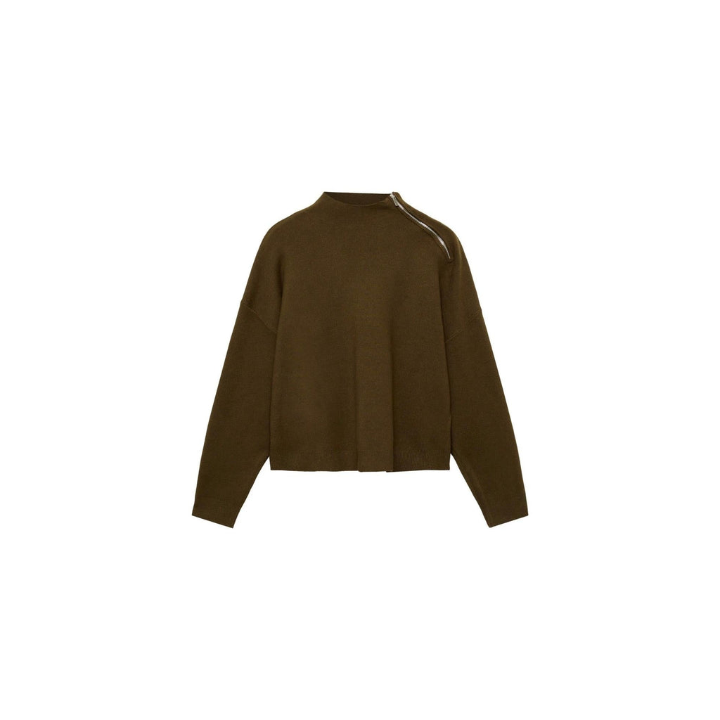 Jersey Cuello Alto con Cremallera - Caqui