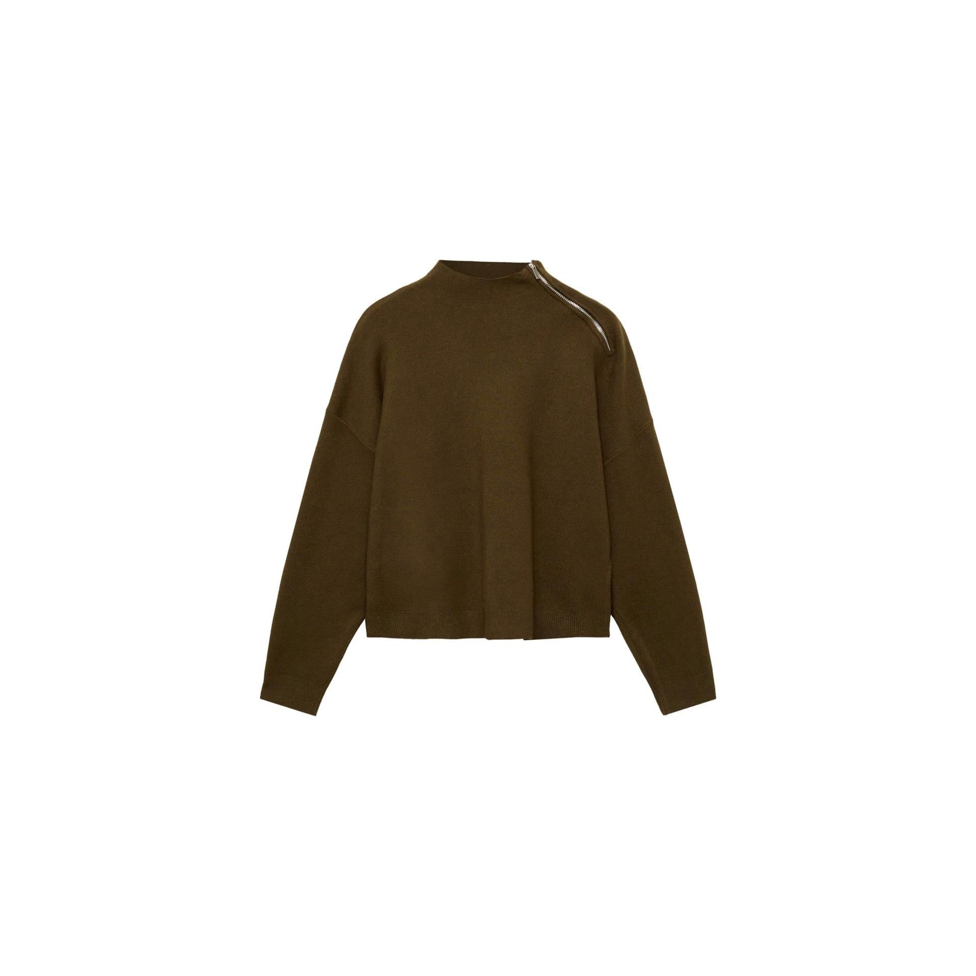 Jersey Cuello Alto con Cremallera - Caqui