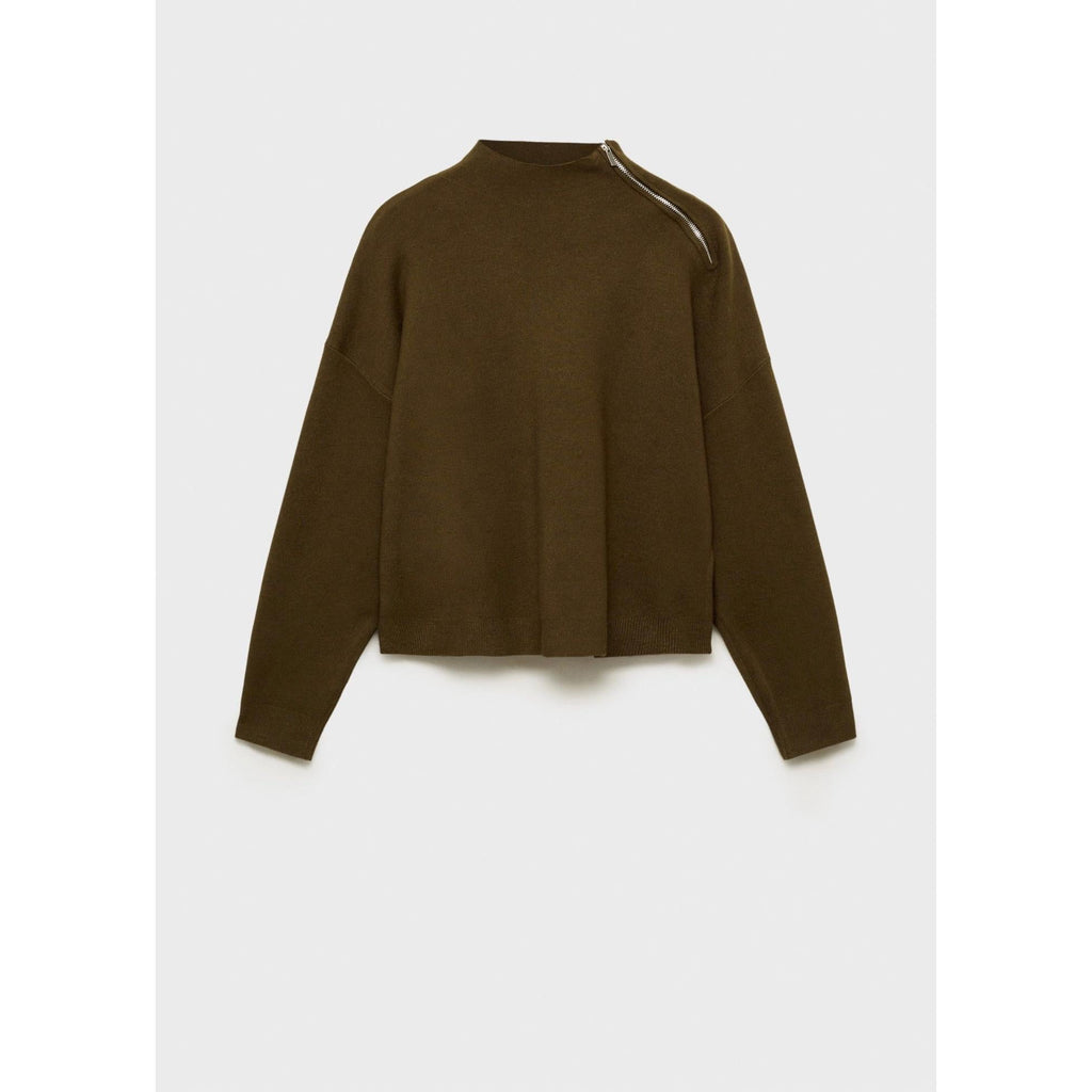 Jersey Cuello Alto con Cremallera - Caqui