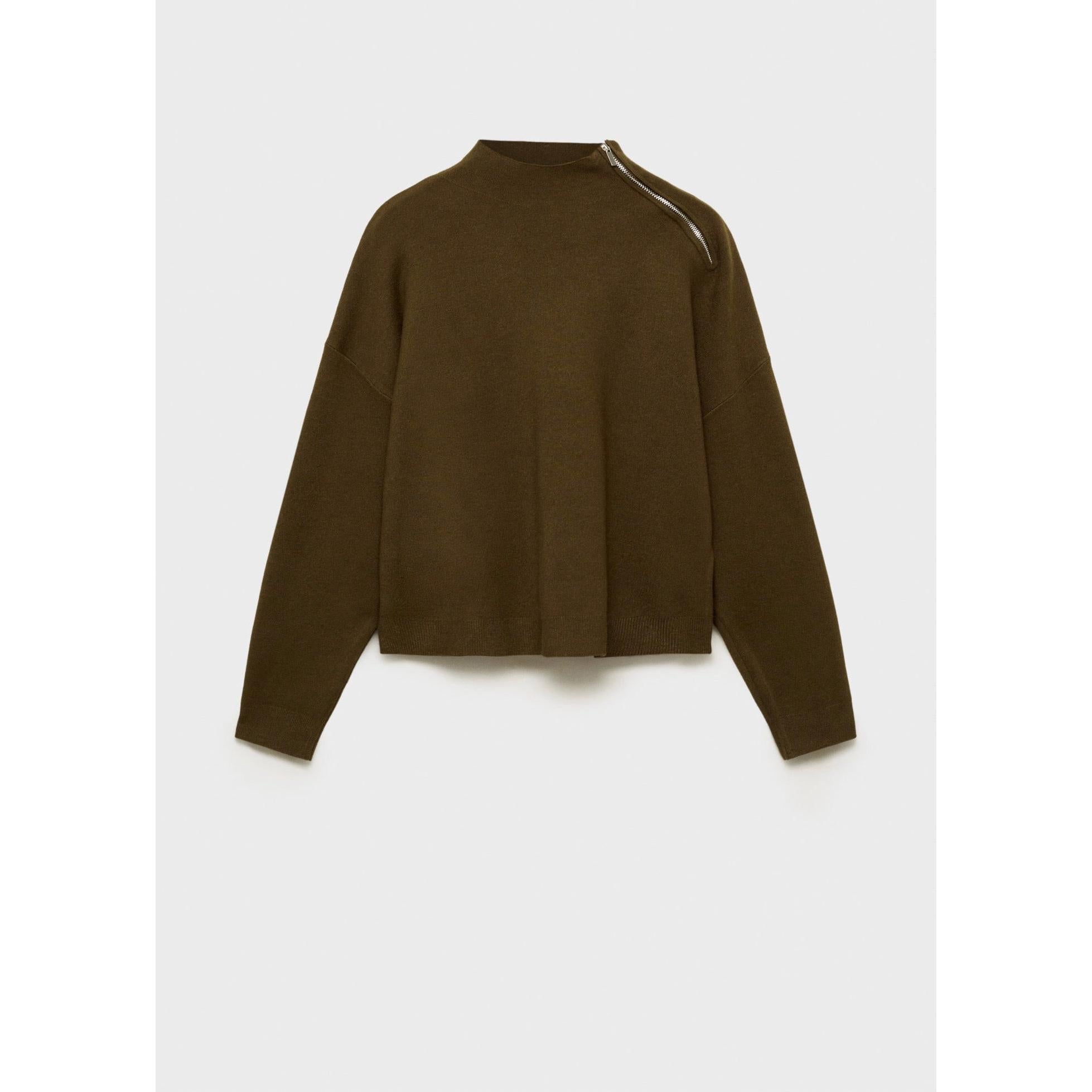 Jersey Cuello Alto con Cremallera - Caqui