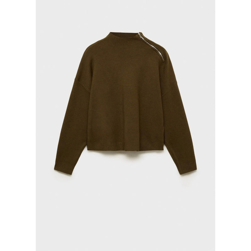 Jersey con cremallera y cuello alto - Caqui