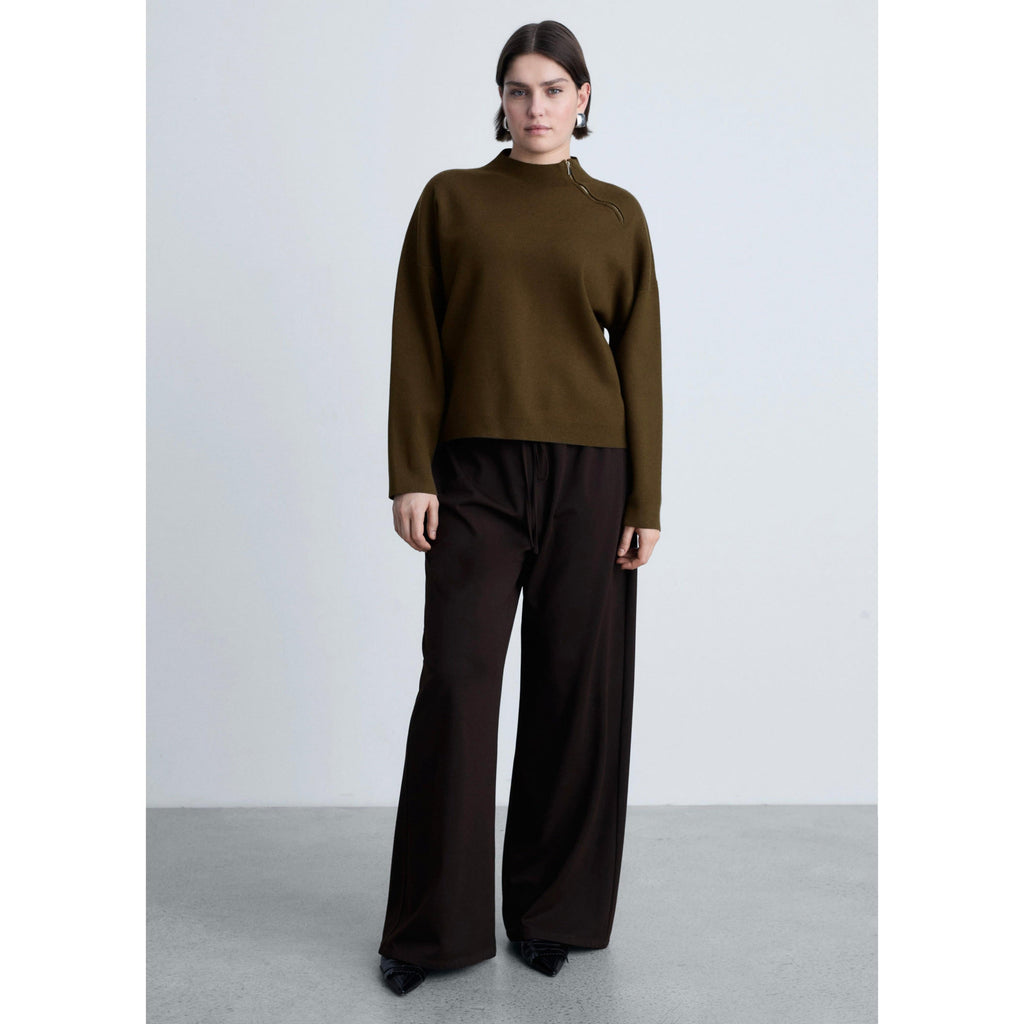 Jersey Cuello Alto con Cremallera - Caqui