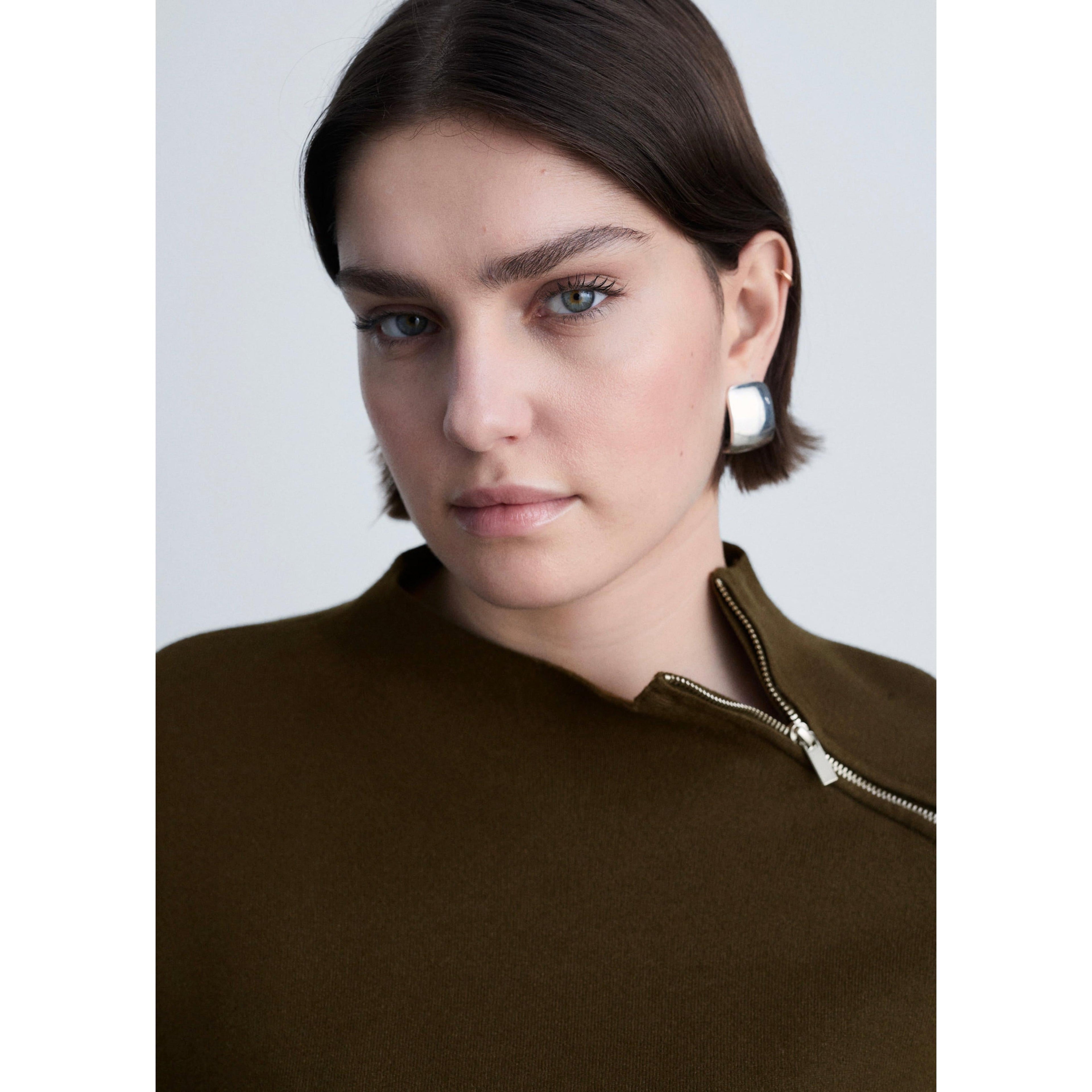 Jersey Cuello Alto con Cremallera - Caqui