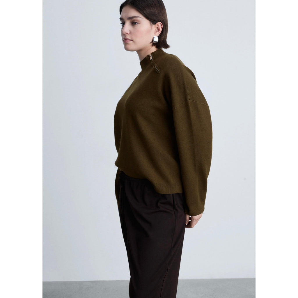 Jersey Cuello Alto con Cremallera - Caqui