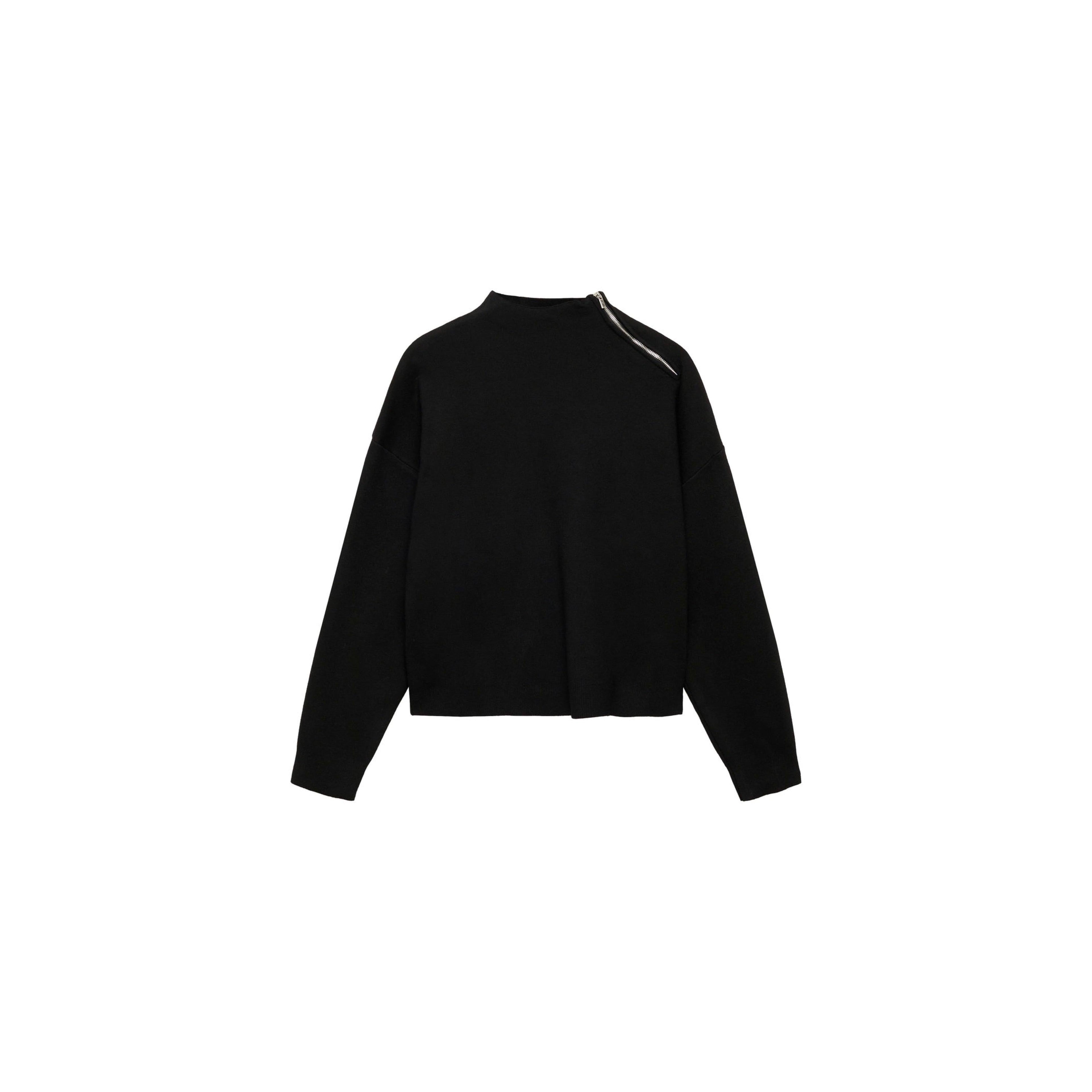 High-Neck Zip Pullover - Black