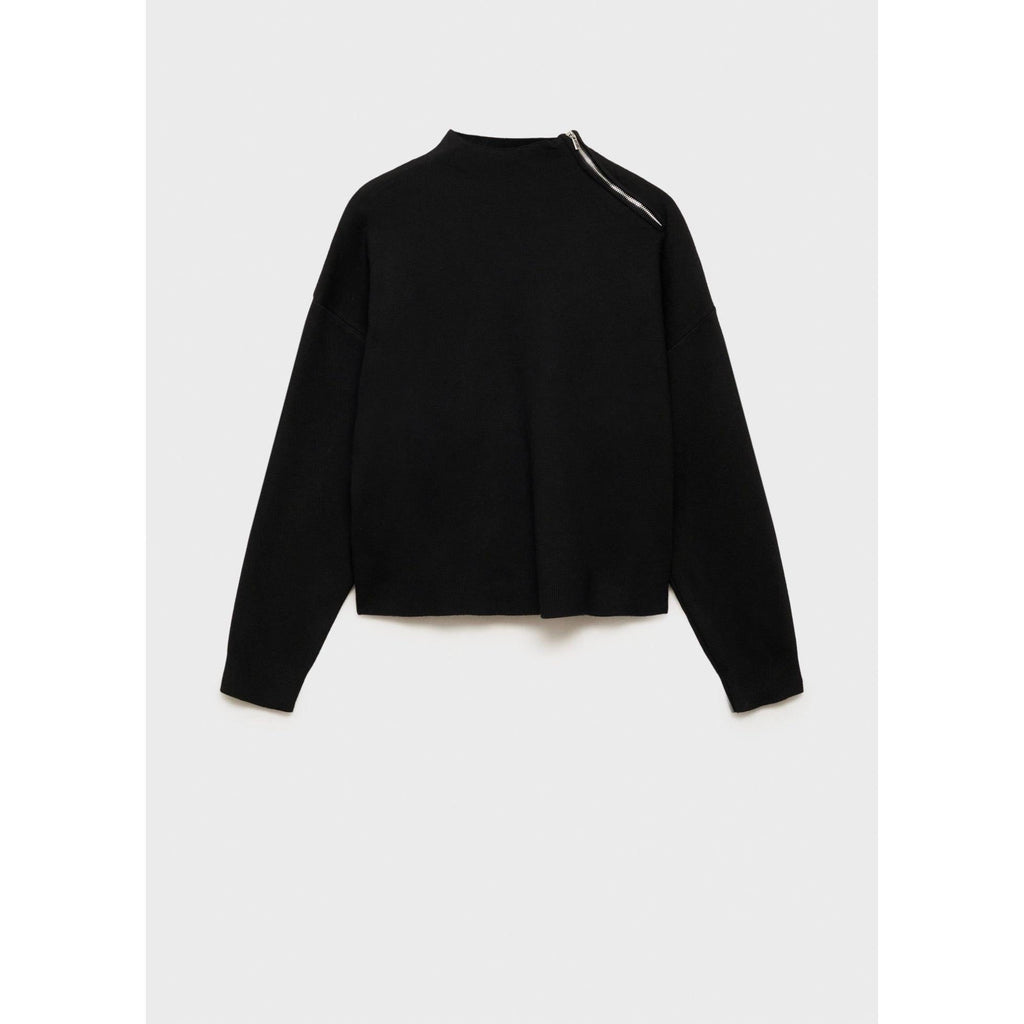 High-Neck Zip Pullover - Black