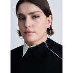High-Neck Zip Pullover - Black