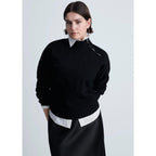 High-Neck Zip Pullover - Black