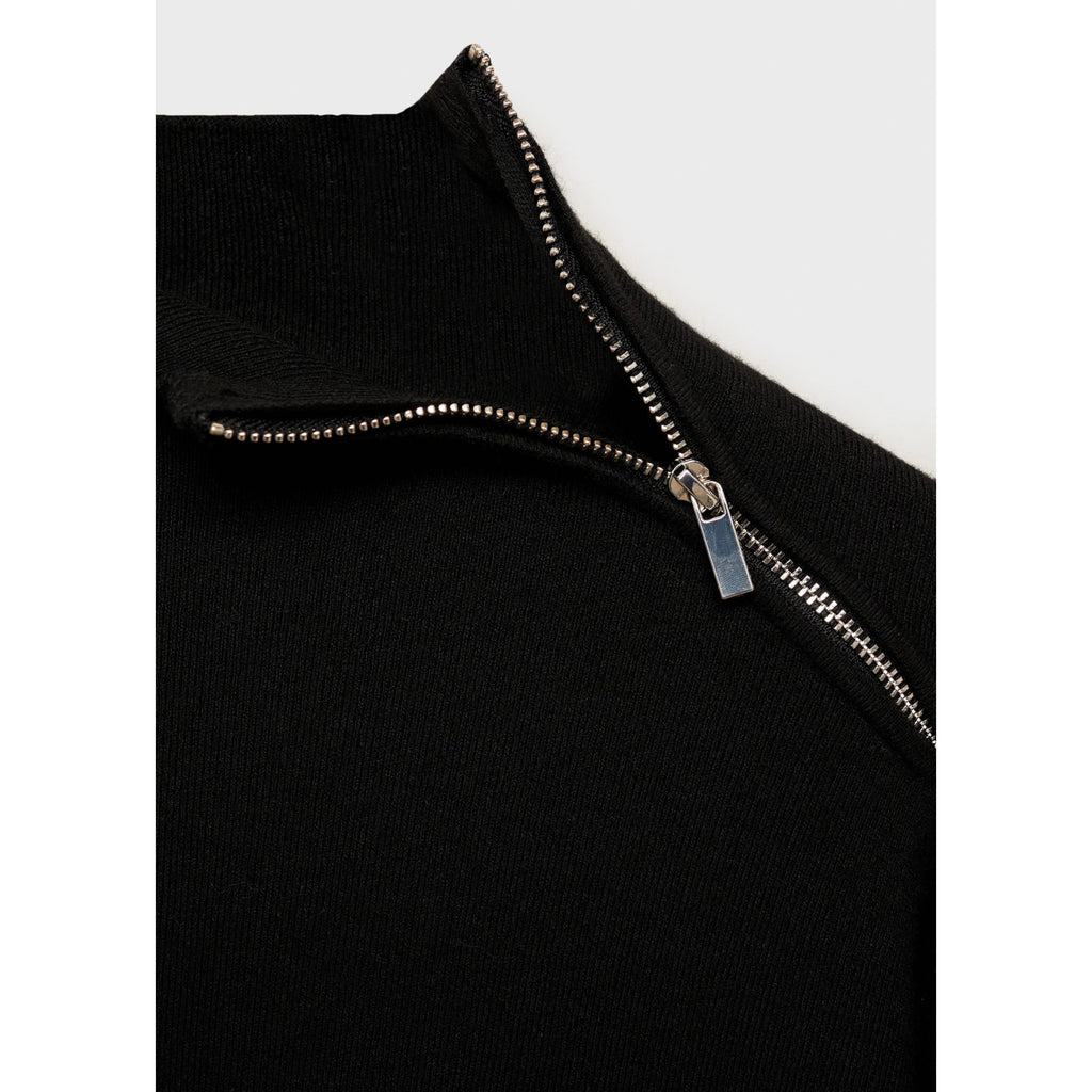 High-Neck Zip Pullover - Black
