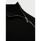 High-Neck Zip Pullover - Black