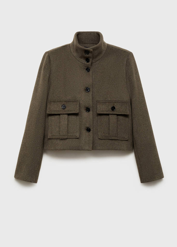 Veste Laine Mélangée Poches