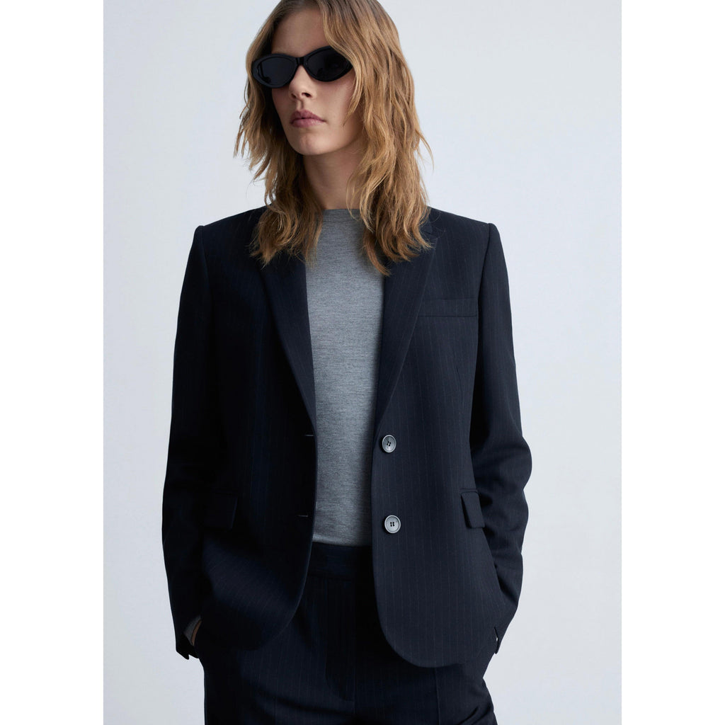 Pinstripe Suit Jacket - Dark Navy