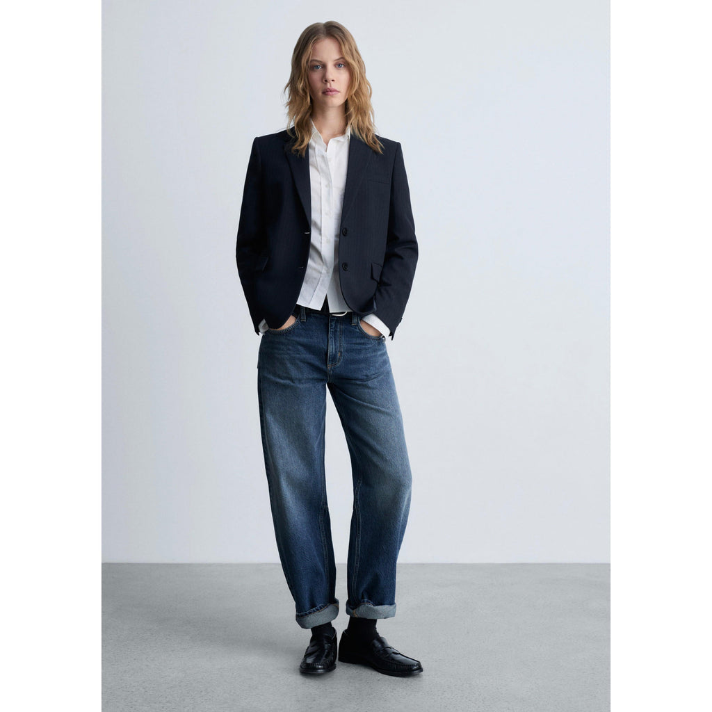 Pinstripe Suit Jacket - Dark Navy