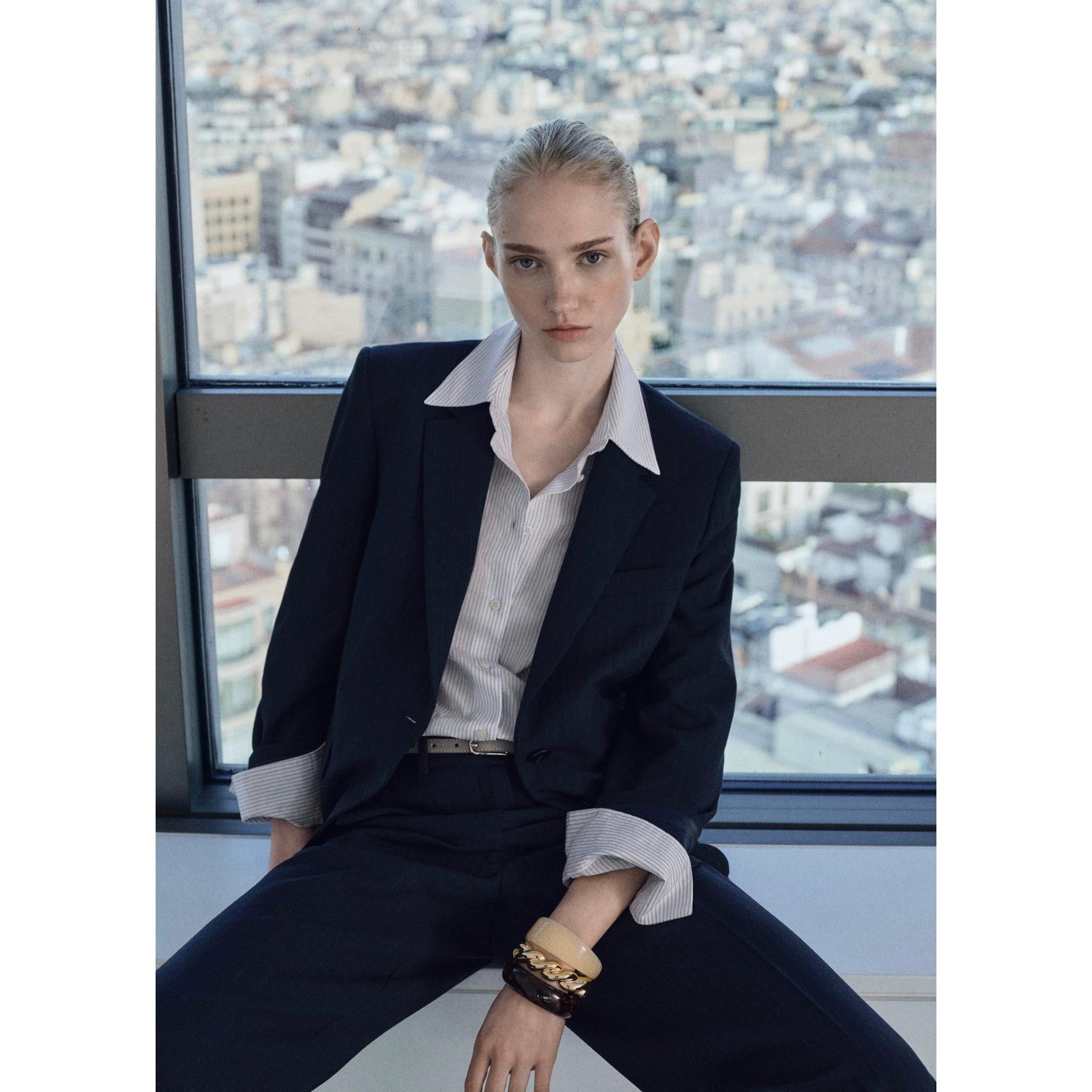 Pinstripe Suit Jacket - Dark Navy
