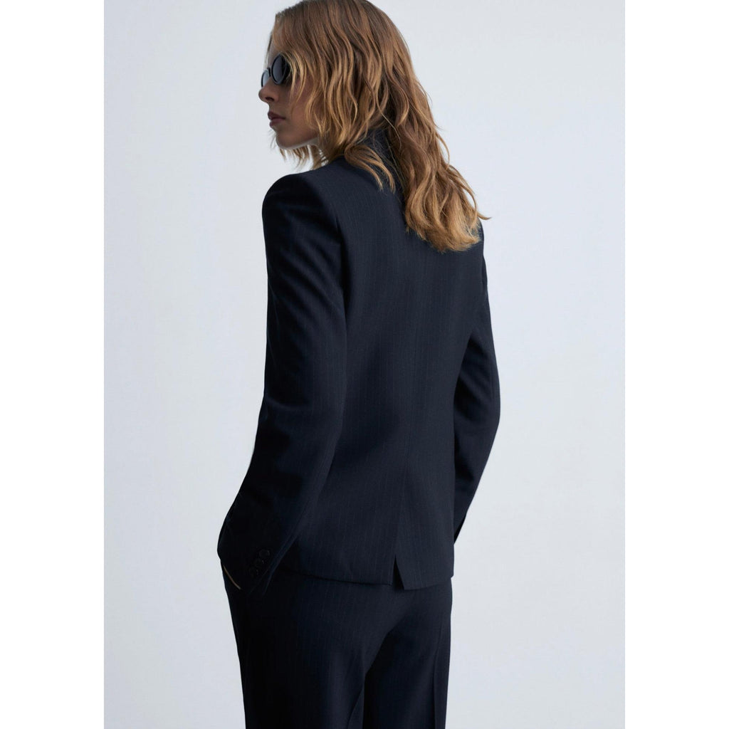 Pinstripe Suit Jacket - Dark Navy