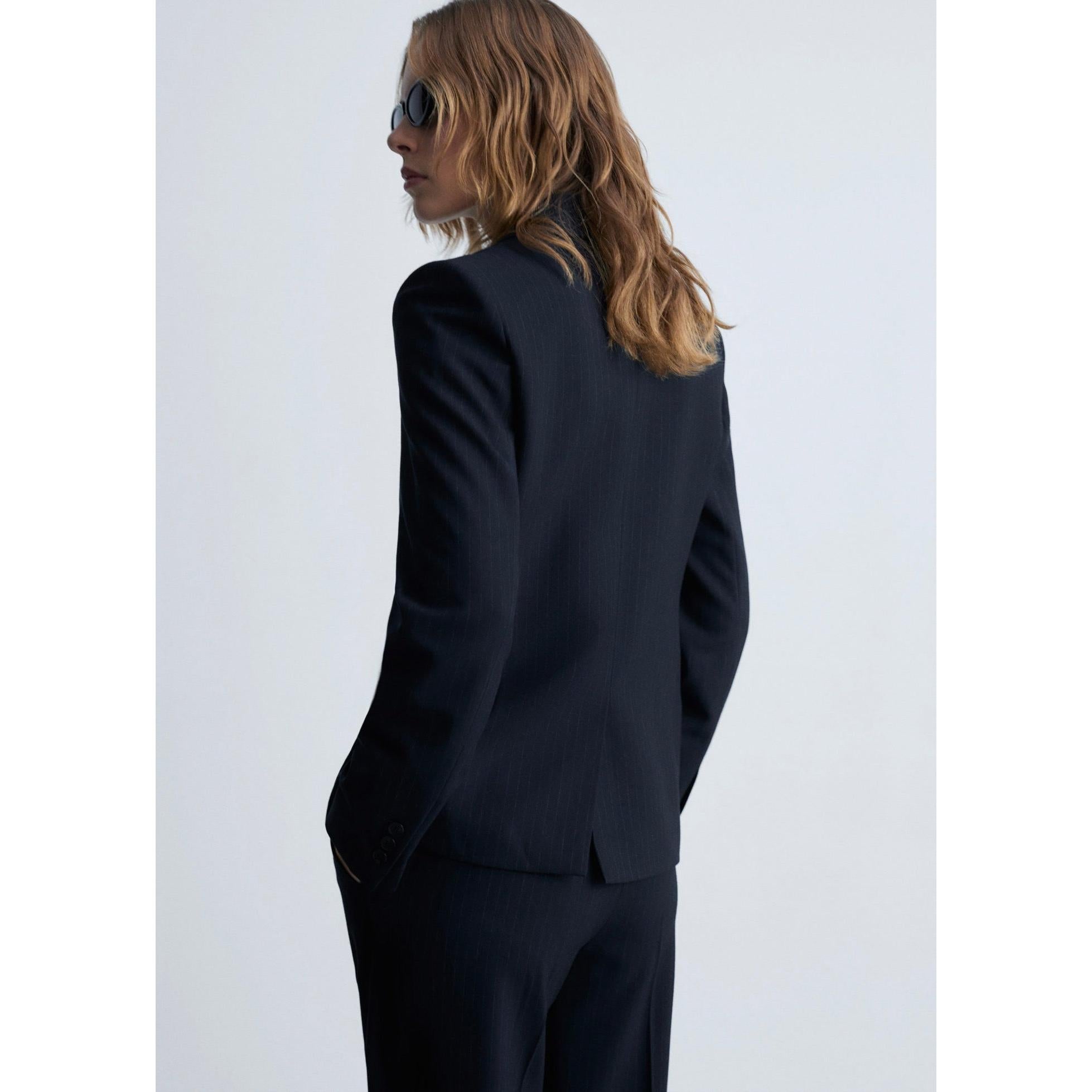 Pinstripe Suit Jacket - Dark Navy