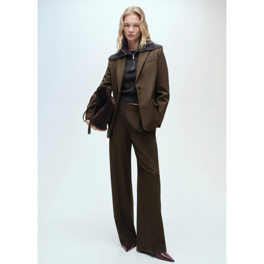 Wideleg Suit Trousers - Khaki