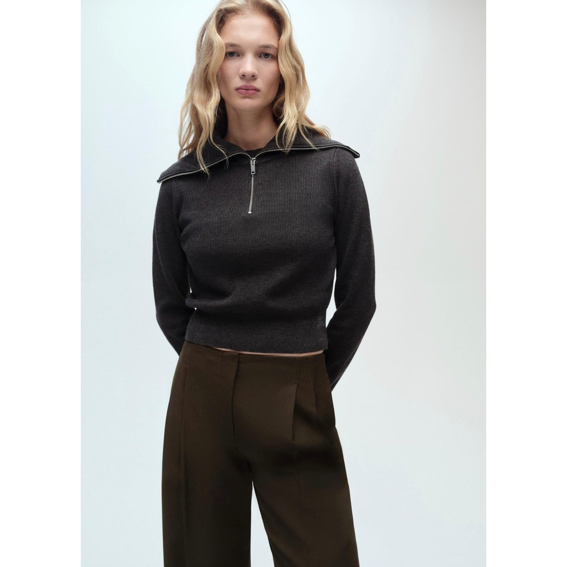 Wideleg Suit Trousers - Khaki